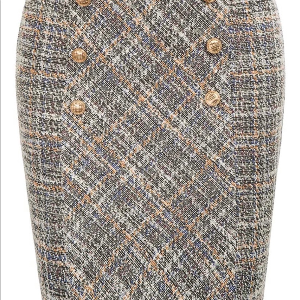 Belle Poque Women's Tweed Skirt Stretchy Business Pencil Skirt Double Breasted - Picture 2 of 8